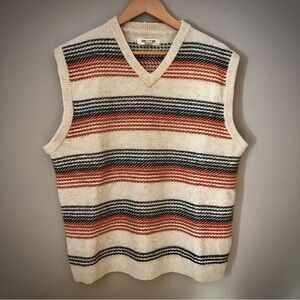 Striped V Neck Sweater Vest 100% Lambswool LARGE